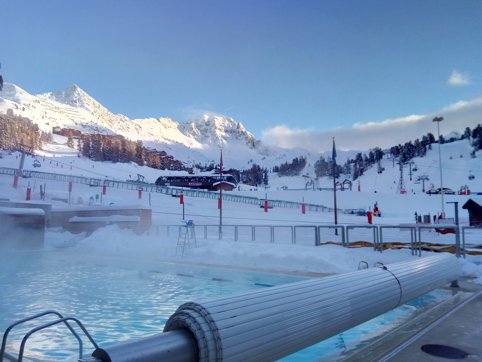 MagicPool outdoor swimming pool beside the snowy slopes